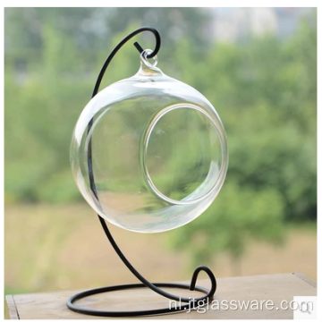 Groothandel helder glas rond terrarium met houten basis